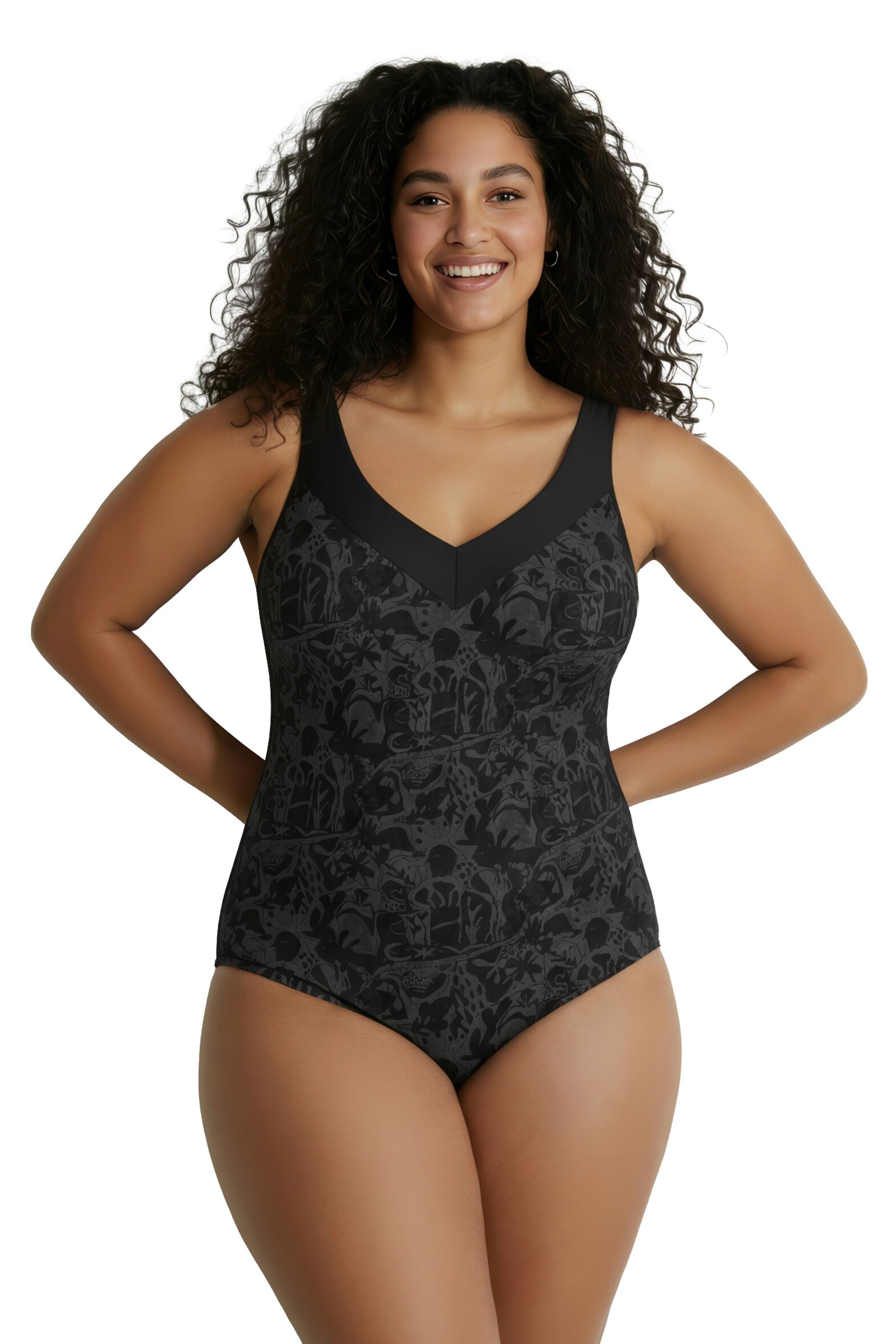 Ulla Popken Bustier Badpak in Zwart: voorkant