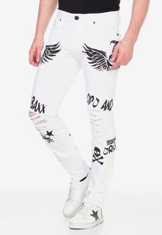 CIPO & BAXX Slimfit Jeans 'Wings & Skulls' in Weiß