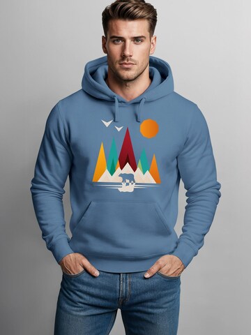 Neverless Sweatshirt 'Berg Bär Polygon' in Blue