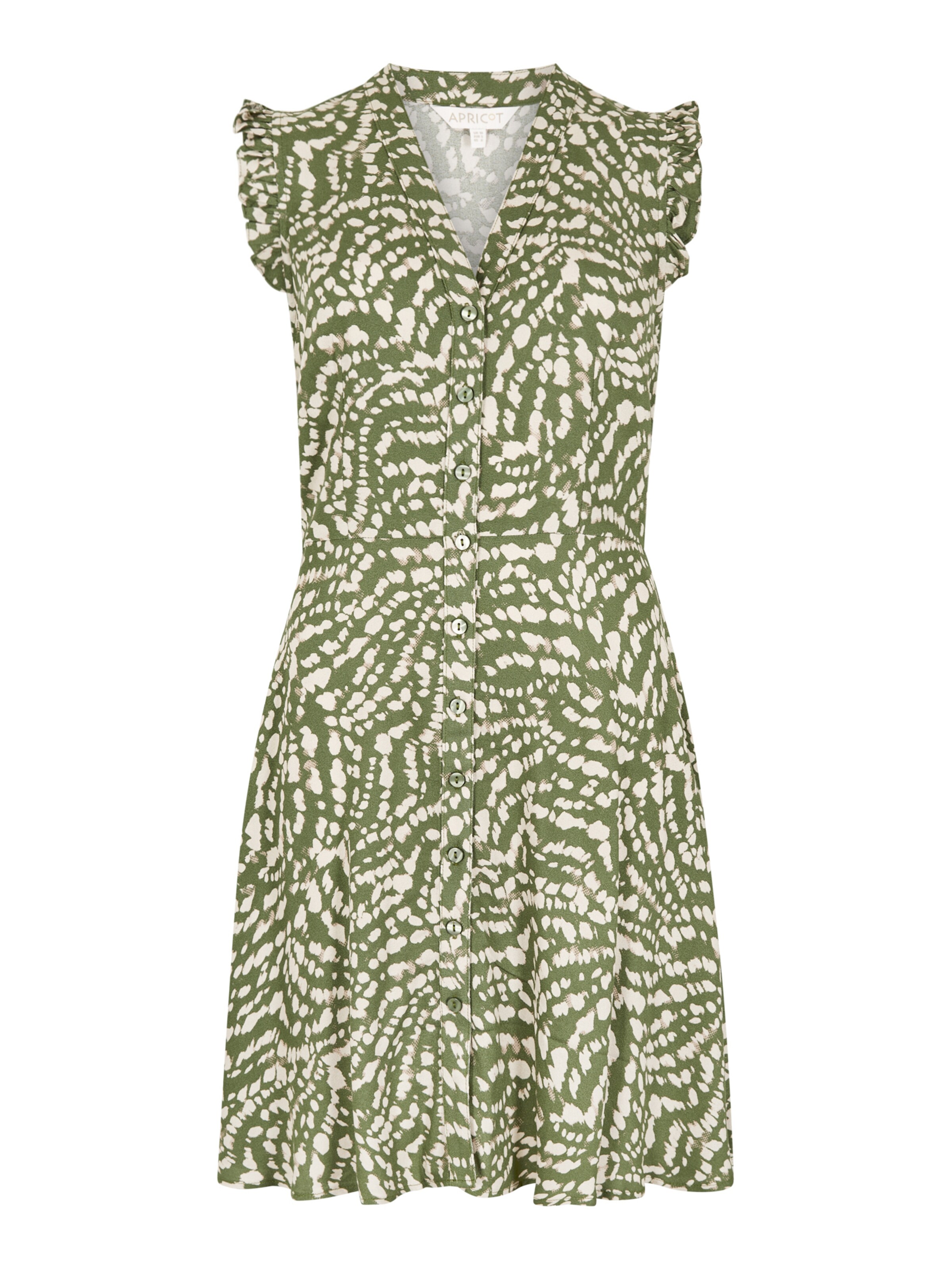 Apricot Abstract Spot Ruffle Mini Dress ' ' in Grün: Vorderseite