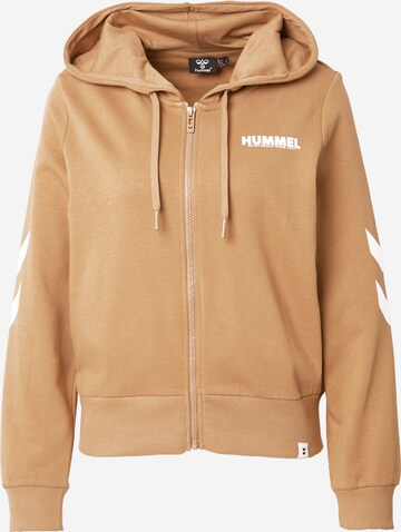 Hummel Athletic Zip-Up Hoodie 'Legacy' in Beige: front