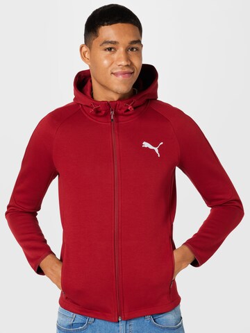 PUMA Athletic Zip-Up Hoodie in Red: front