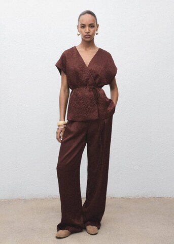 MANGO Wide leg Pleated Pants 'Flor' in Brown