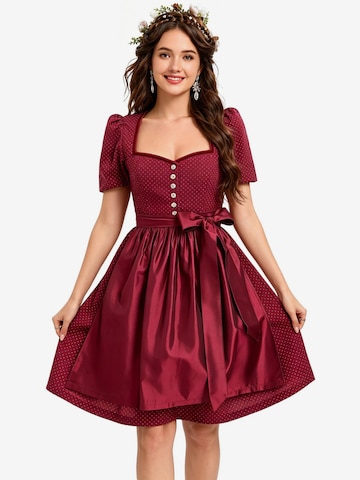 KoJooin Dirndl 'Damen 2-Teiliges Dirndl-Stil Set Mit Puffärmeln, Knopfleiste Und Schürze' w kolorze czerwony: przód