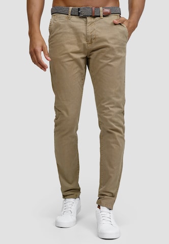 Coupe slim Pantalon chino INDICODE JEANS en beige : devant