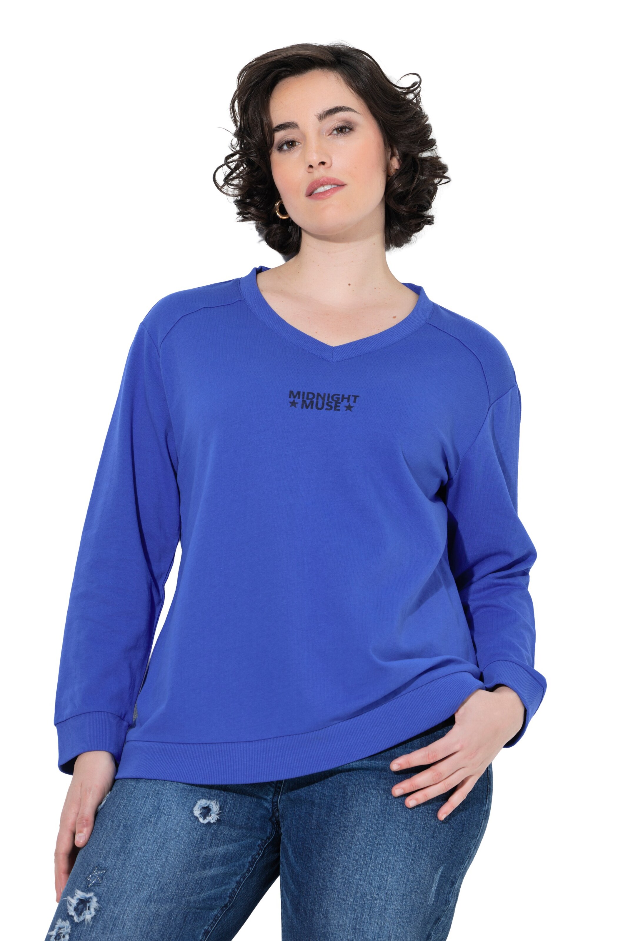 Ulla Popken Sweatshirt in Blauw: voorkant