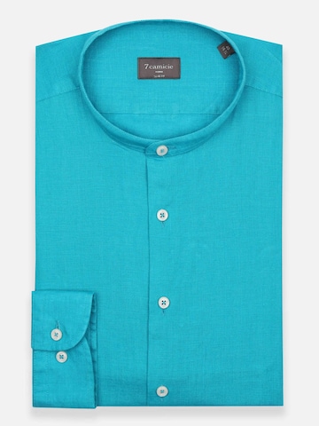 7Camicie Slim fit Zakelijk overhemd 'Caravaggio Linen Man Shirt Green' in Blauw