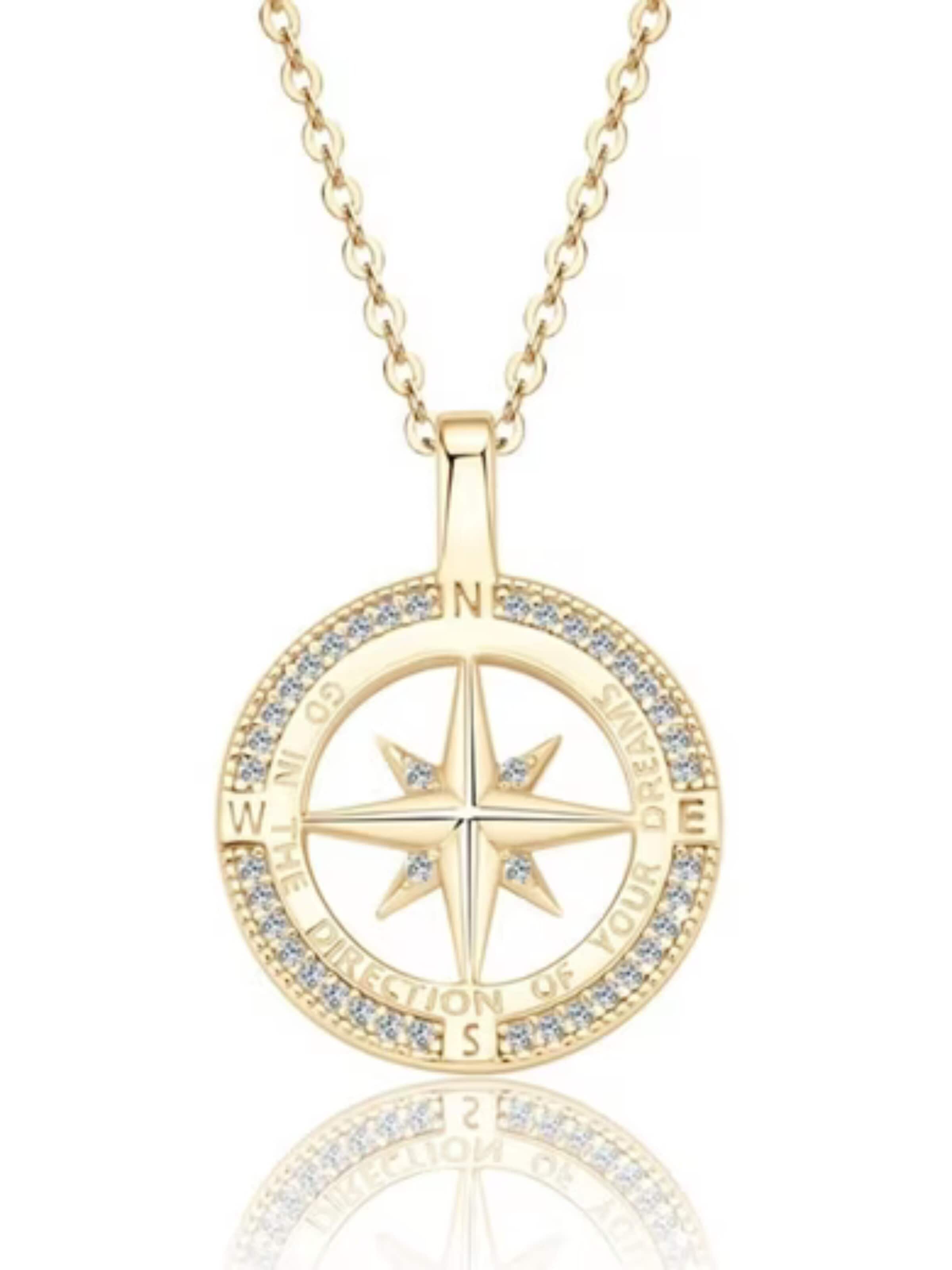 ROUGEMONT Jewellery Kette 'Funkelnde Kompass Halskette Glücksbringer 45cm'‌‌‌‌‌ in Gold: Vorderseite