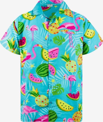 King Kameha Shirt 'Flamingo Melone' in Blue: front