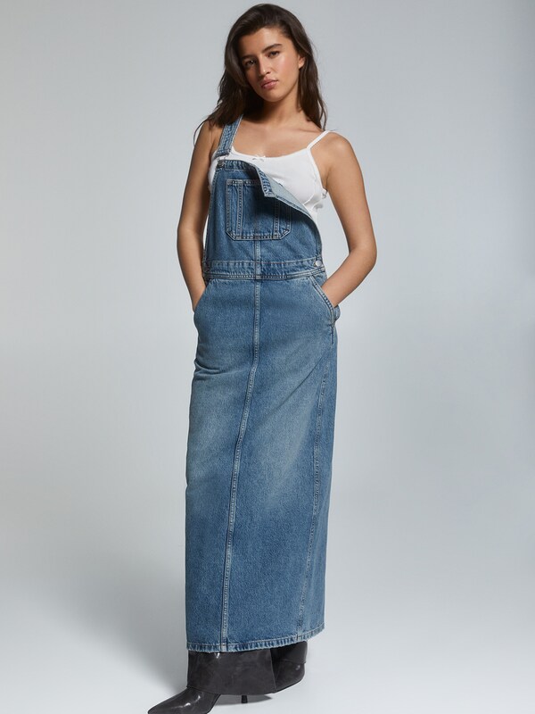 Pull&Bear Overall Skirt in Blue Denim