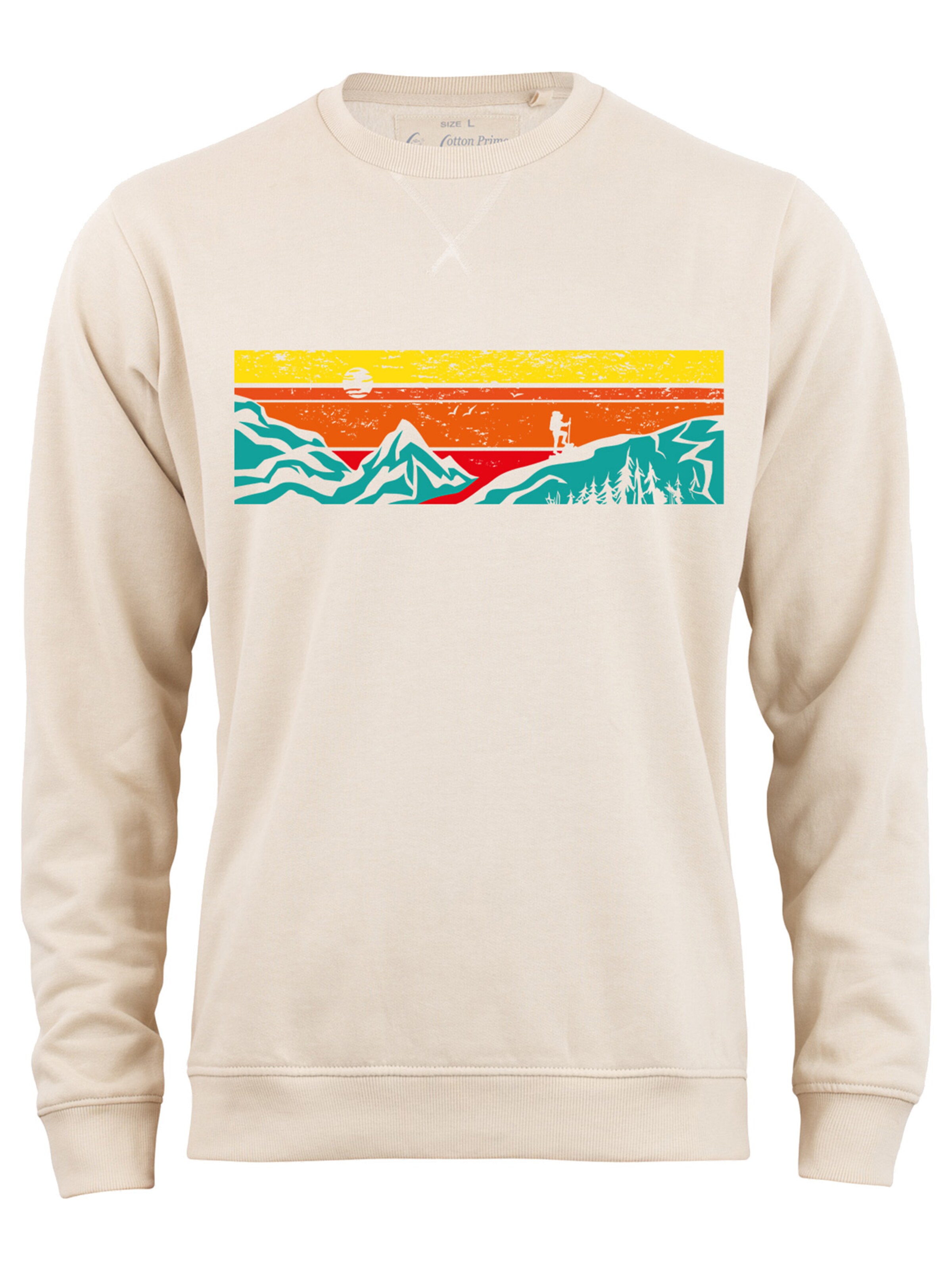 Cotton Prime Sweatshirt 'Let's Hiking' in Beige: voorkant