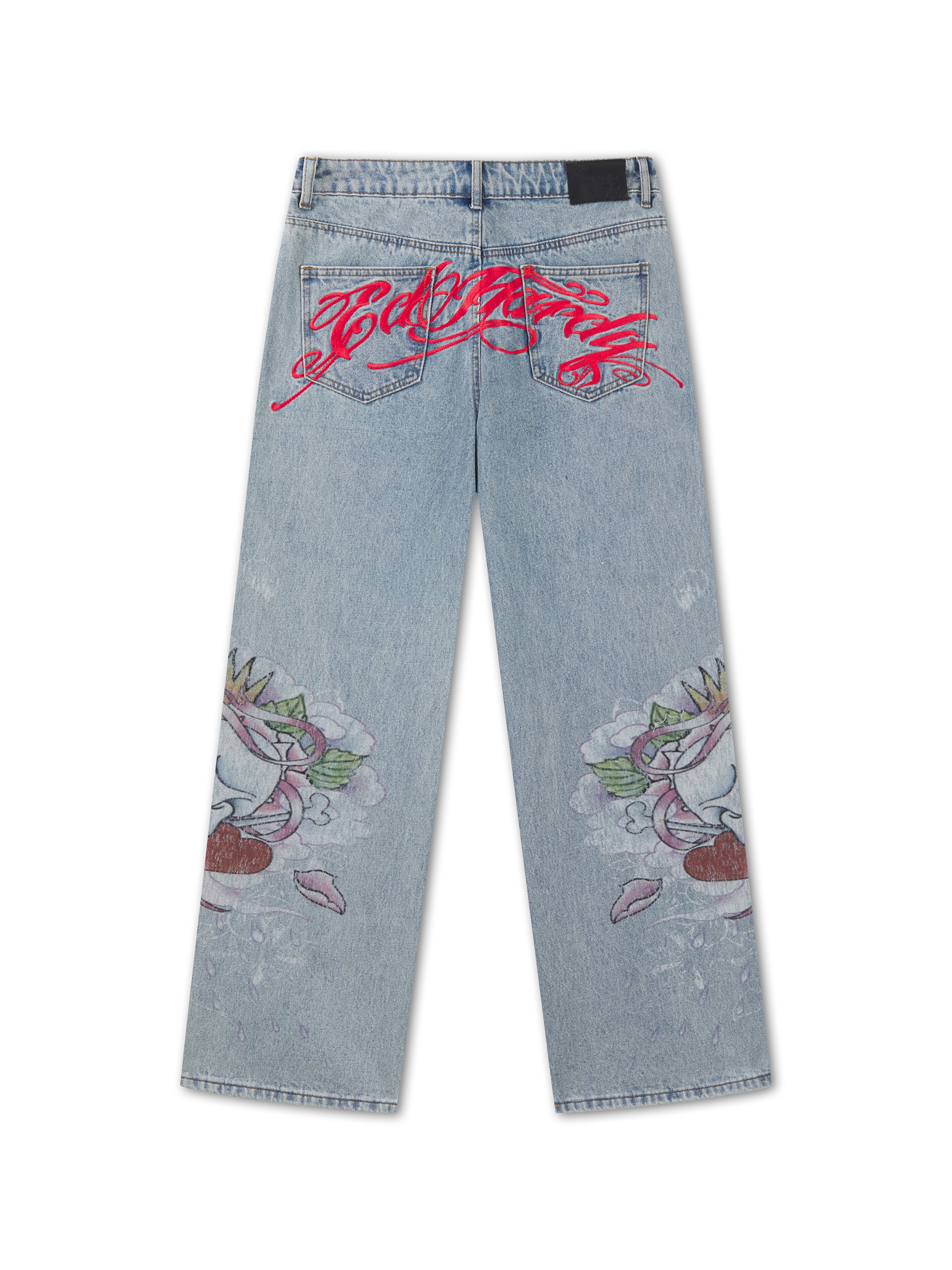 Ed Hardy Wide leg Jeans 'Cherry Skull' in Blauw