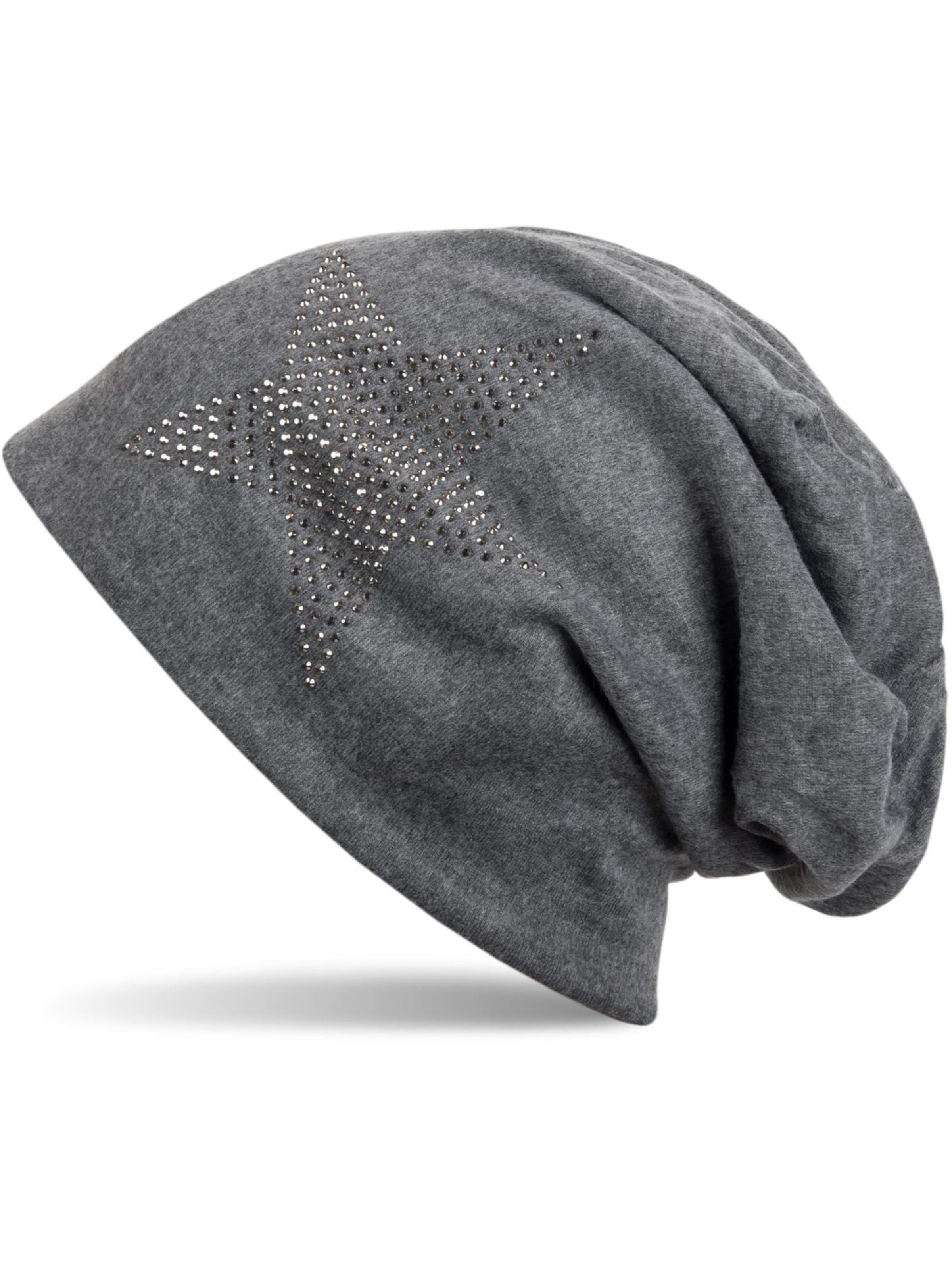 styleBREAKER Beanie 'Warme Beanie Mütze mit Strass Stern' in Grey: front