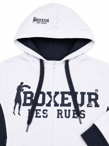 Boxeur des Rues Sweatshirt 'Herren Hoodie Fitted Boxeur des Rues mit Reißverschluss und Kapuze, Weiß mit Marineblau, Baumwolle' in White