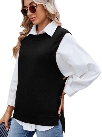 KoJooin Top z dzianiny 'Damen-Strickpullover mit Knopfdetails, Seitenschlitzen und unifarbenem Design' w kolorze czarny: przód