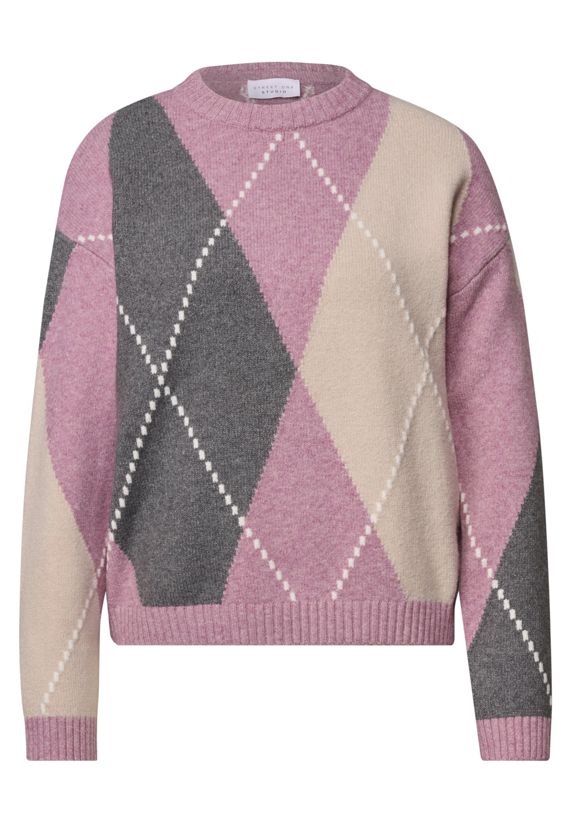 Street One Studio Pullover mit Rundhals und Argyle-Muster in Pink: Vorderseite