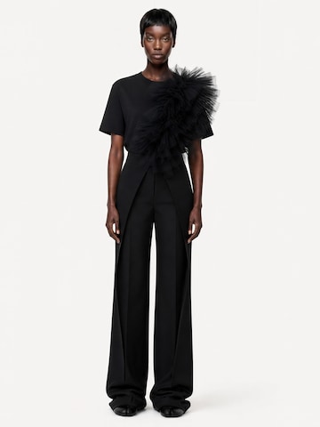 Lia Aram - Top 'Tulle Panel Cotton Tee in Black' en negro: frente