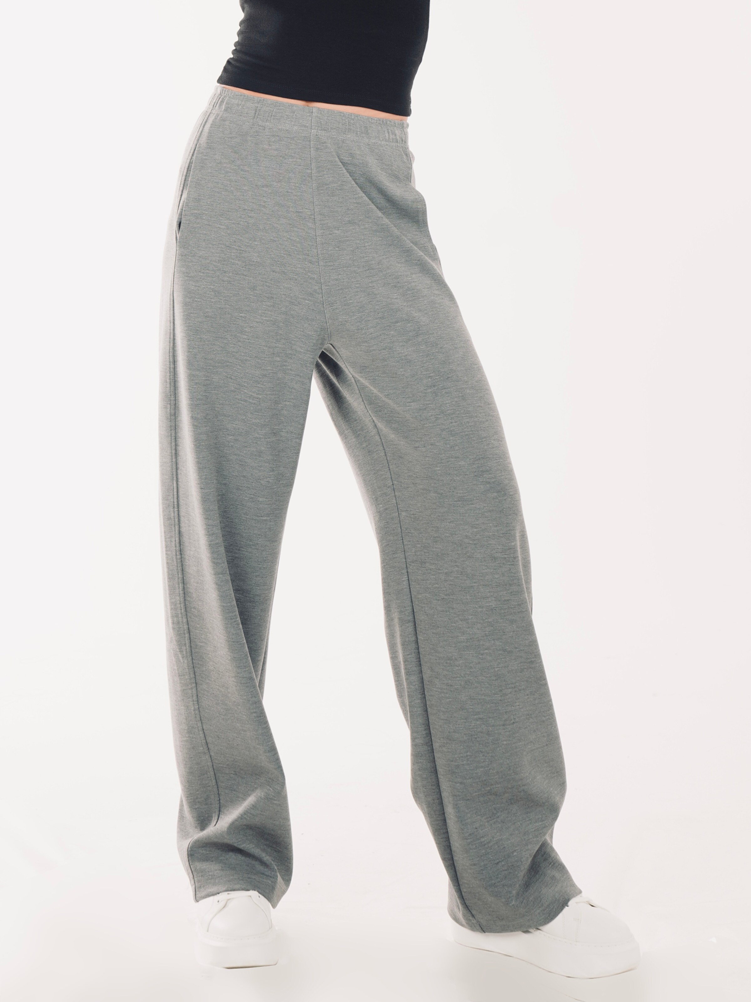 Regular Pantalon 'YOLIGEX Lockere Hose Melange Modal mit Gummibund' yoligex en gris