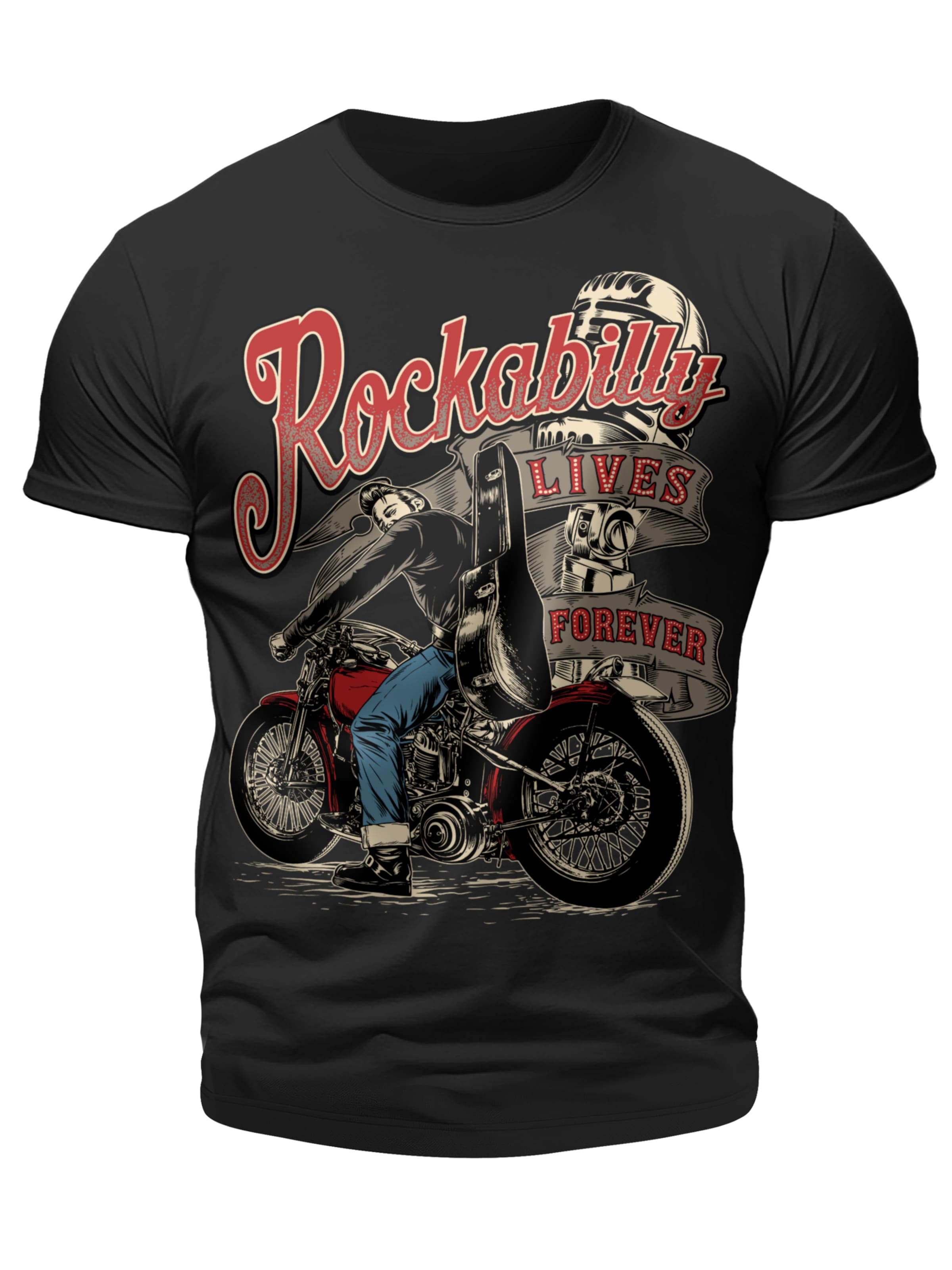 Gasoline Bandit Shirt 'Rockabilly Lives Forever' in Black: front