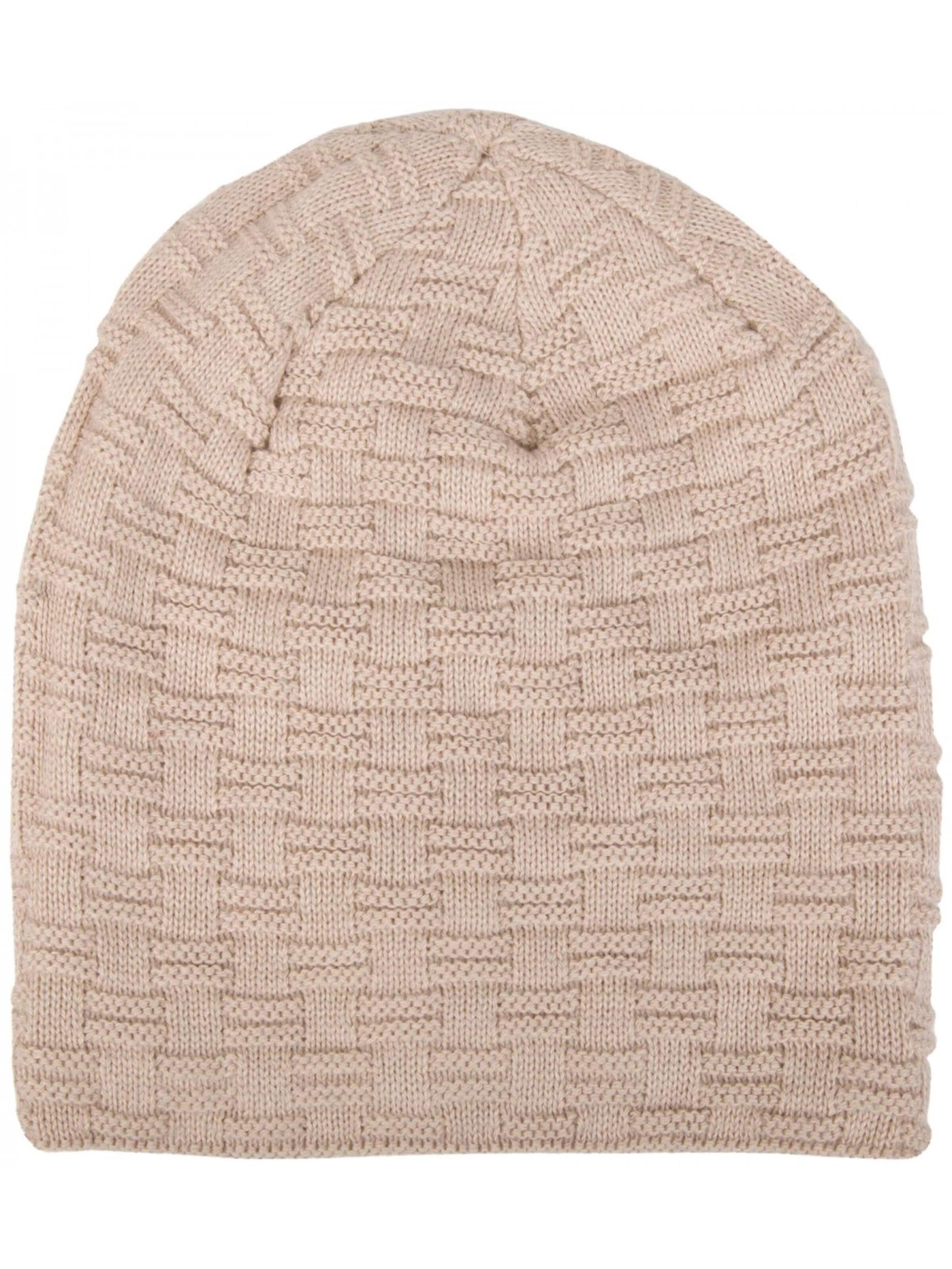 styleBREAKER Mütze 'Feinstrick Beanie mit Flecht Muster und Teddyfleece'‌ in Beige