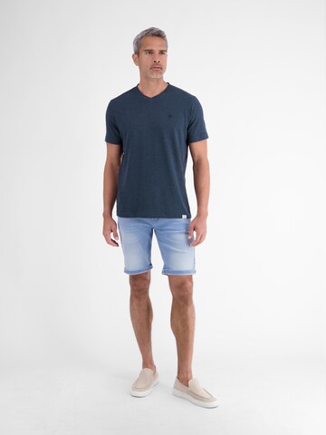 LERROS T-Shirt aus Baumwoll-Leinen-Mix in moderner 2-Tone-Optik in Blau