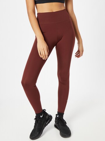 NIKE Skinny Sports trousers 'One Luxe' in Brown: front