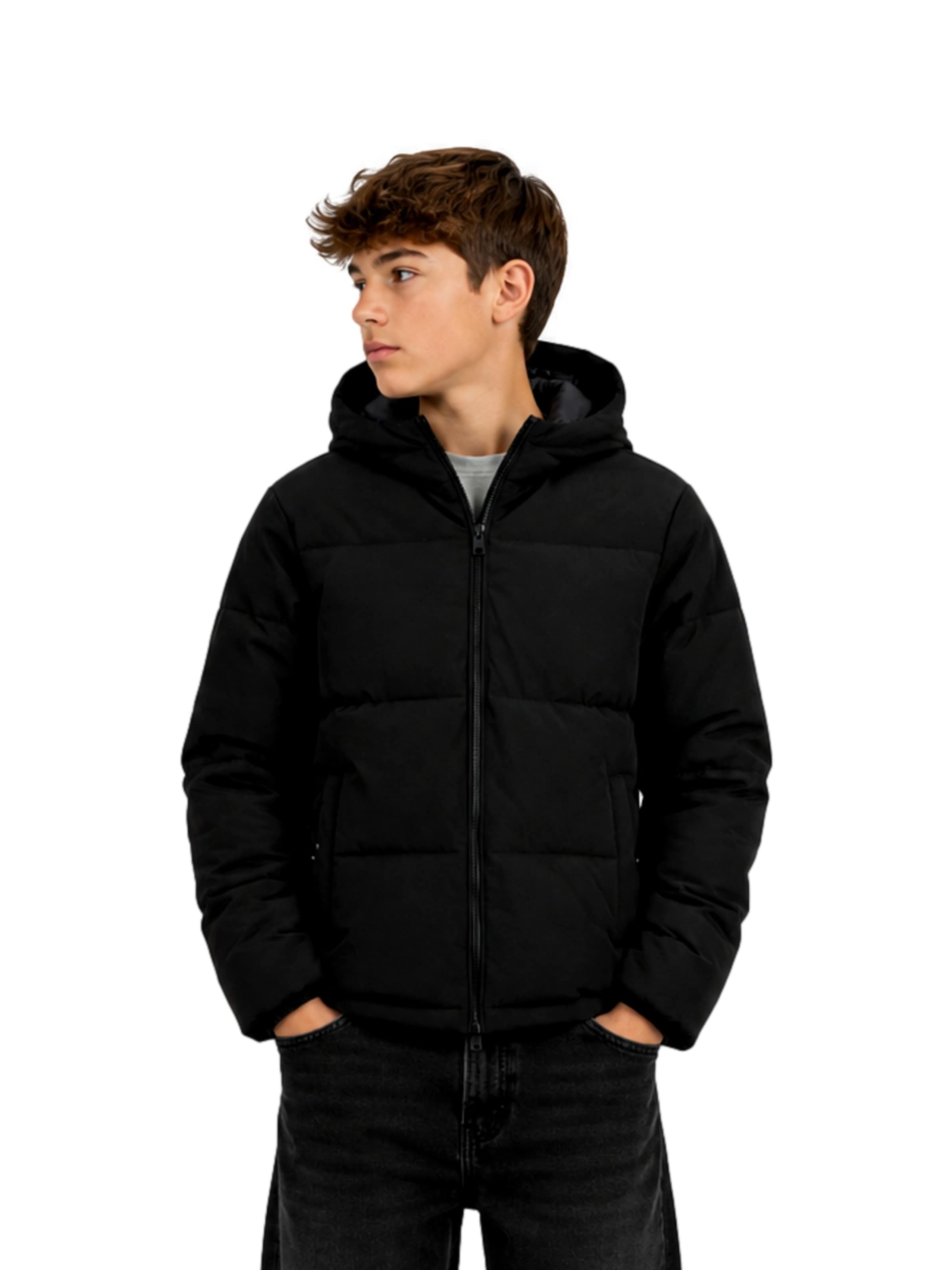 Jack & Jones Junior Winterjas 'Galaxy' in Zwart: voorkant