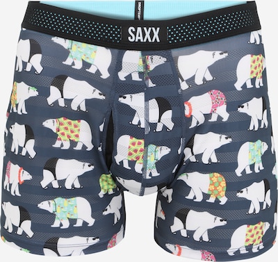 SAXX Sous-vêtements de sport 'HOT SHOT' en bleu marine / jaune fluo / vert fluo / noir / blanc, Vue avec produit