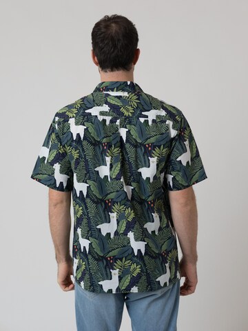 Bavarian Caps Regular Fit Hemd 'Hemd "Alpaka" - dunkelblau/grün'‌‌‌‌‌‌‌‌ in Blau