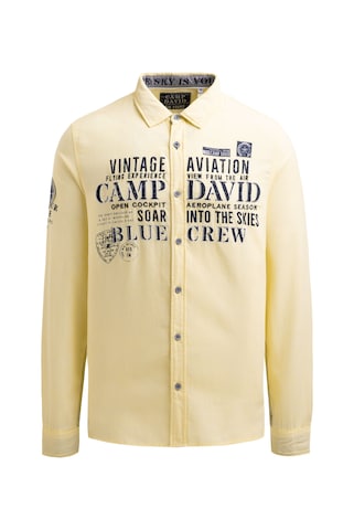 CAMP DAVID Regular Fit Jacquard-Langarmhemd mit Artworks in Gelb: Vorderseite