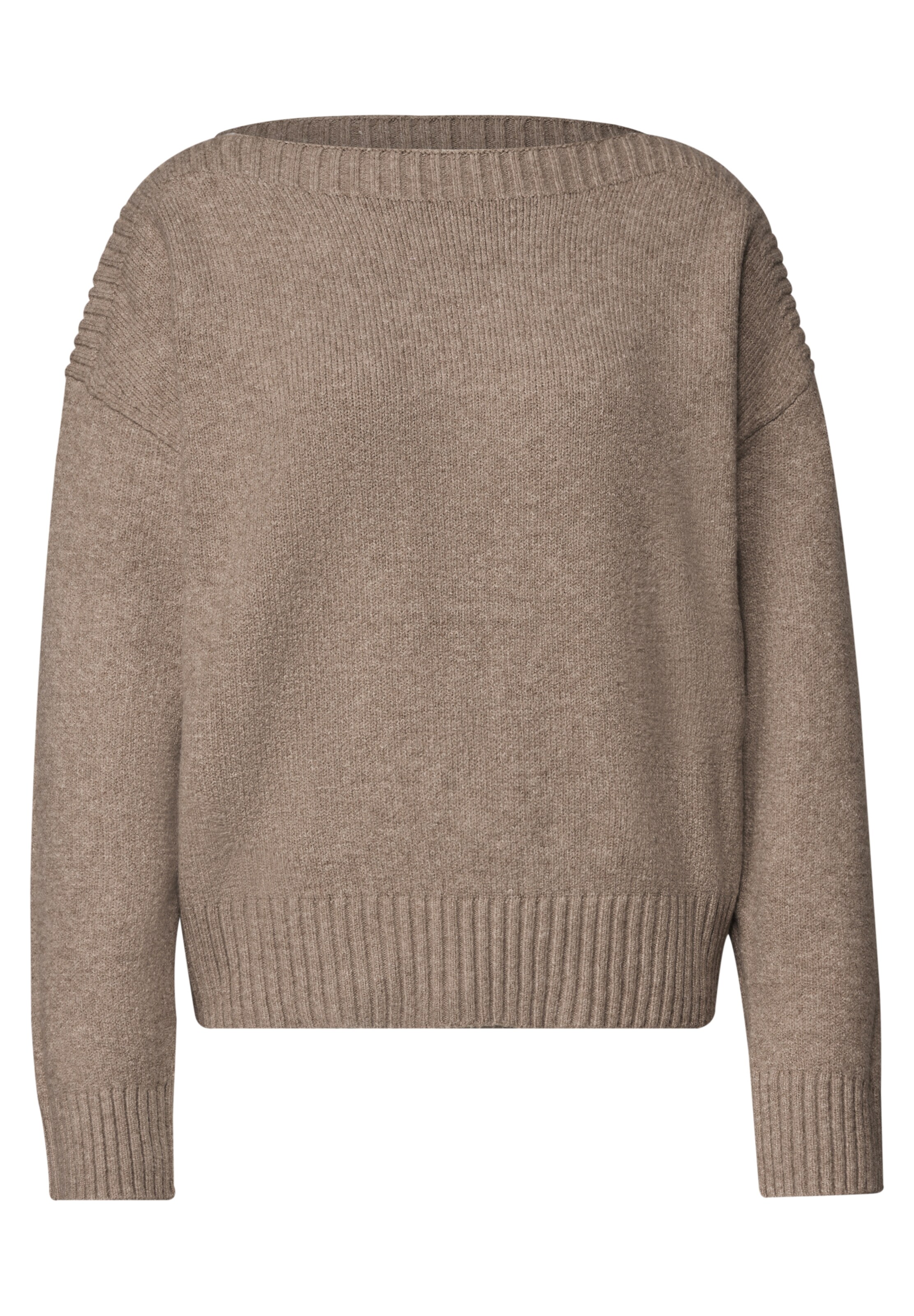 STREET ONE Langarm Pullover mit Boat Neck in Beige: Vorderseite
