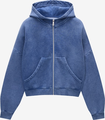 Pull&Bear Zip-Up Hoodie in Blue: front