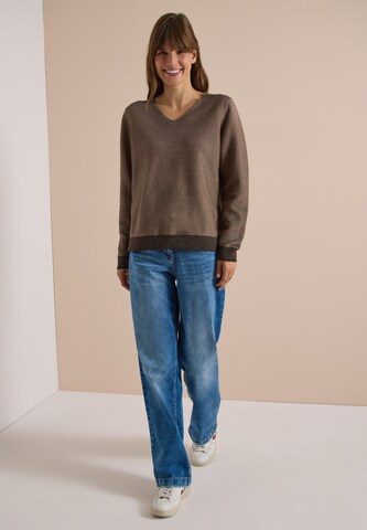 CECIL Pullover im Two-Tone-Look mit V-Neck in Braun