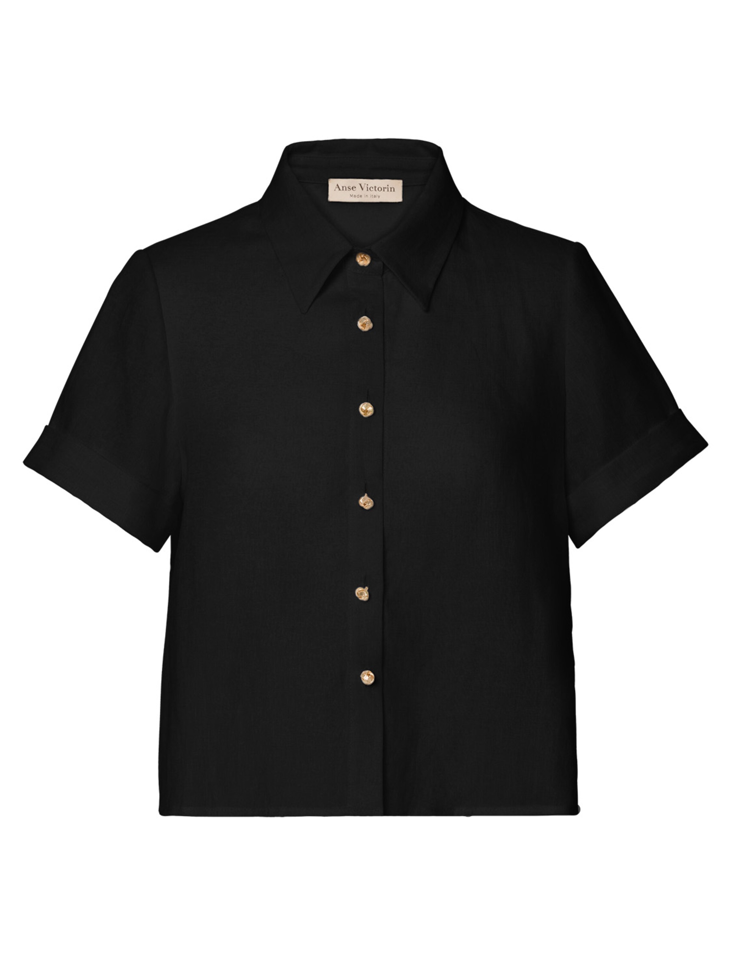 Anse Victorin Bluse 'Sarah Linen'‌‌‌‌‌‌ in Schwarz: Vorderseite
