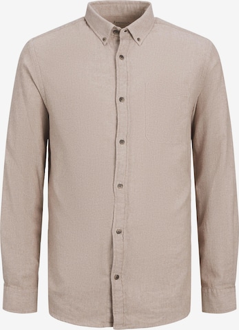 JACK & JONES Slim fit Button Up Shirt in Beige: front