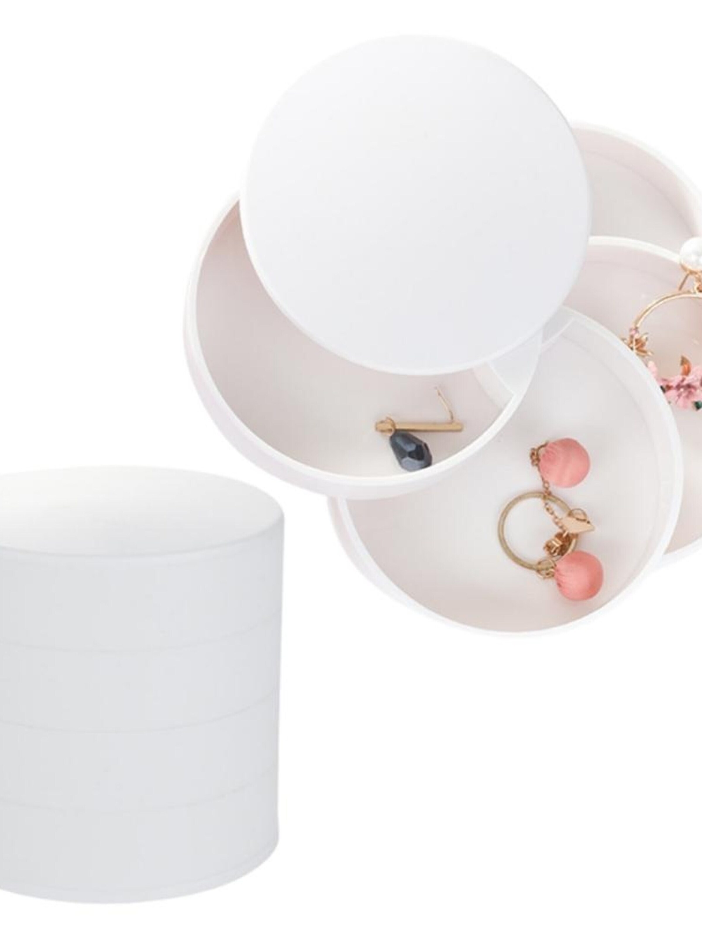 Boîte à bijoux 'Rotating Round Jewelry Organizer with 4 Compartments - White' UNIQ Beauty en blanc