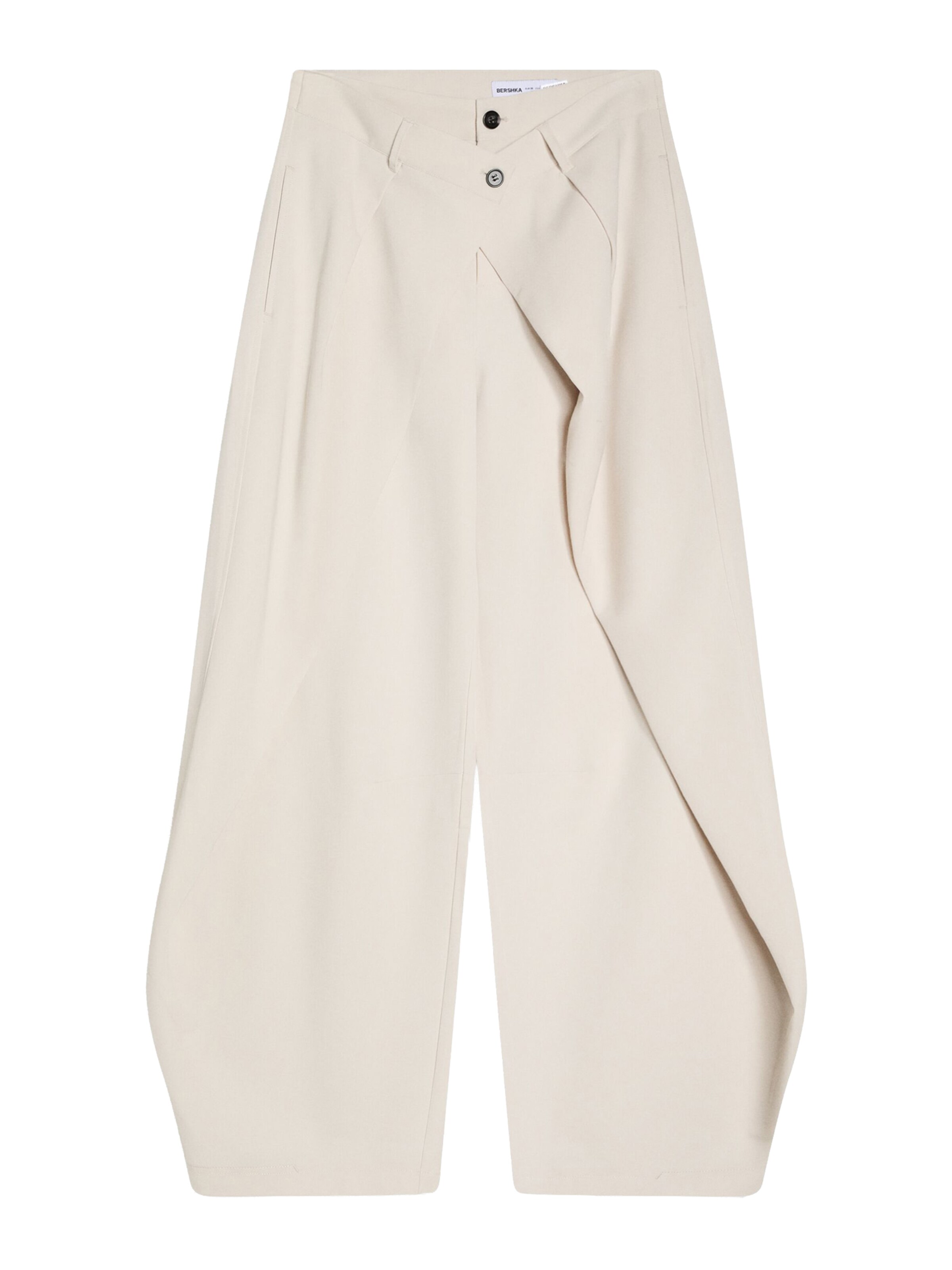 Bershka Kalhoty se sklady v pase – béžová: přední strana