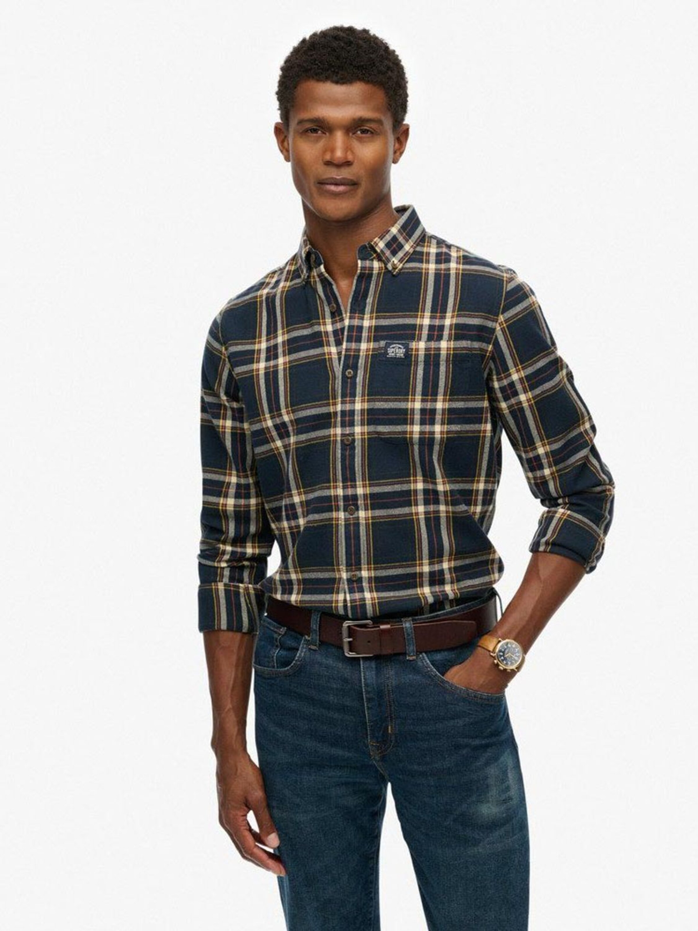 Superdry Regular fit Button Up Shirt in Blue: front