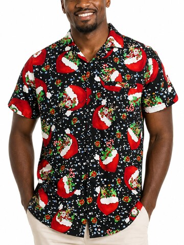 King Kameha - Ajuste regular Camisa 'Christmas Flying Hats' en negro