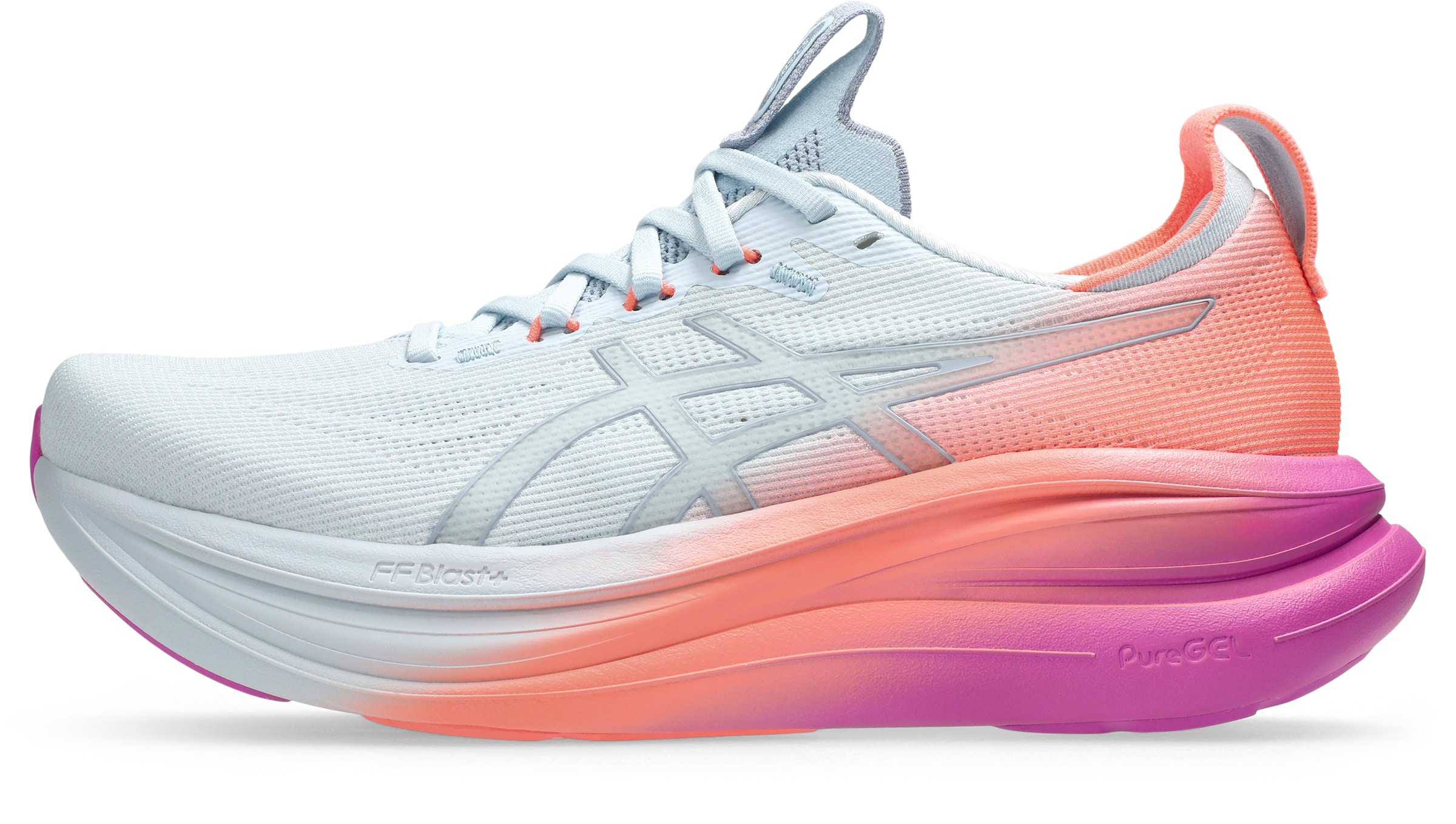 ASICS Chaussure de course 'GEL-NIMBUS 28' en bleu pastel / corail, Vue avec produit