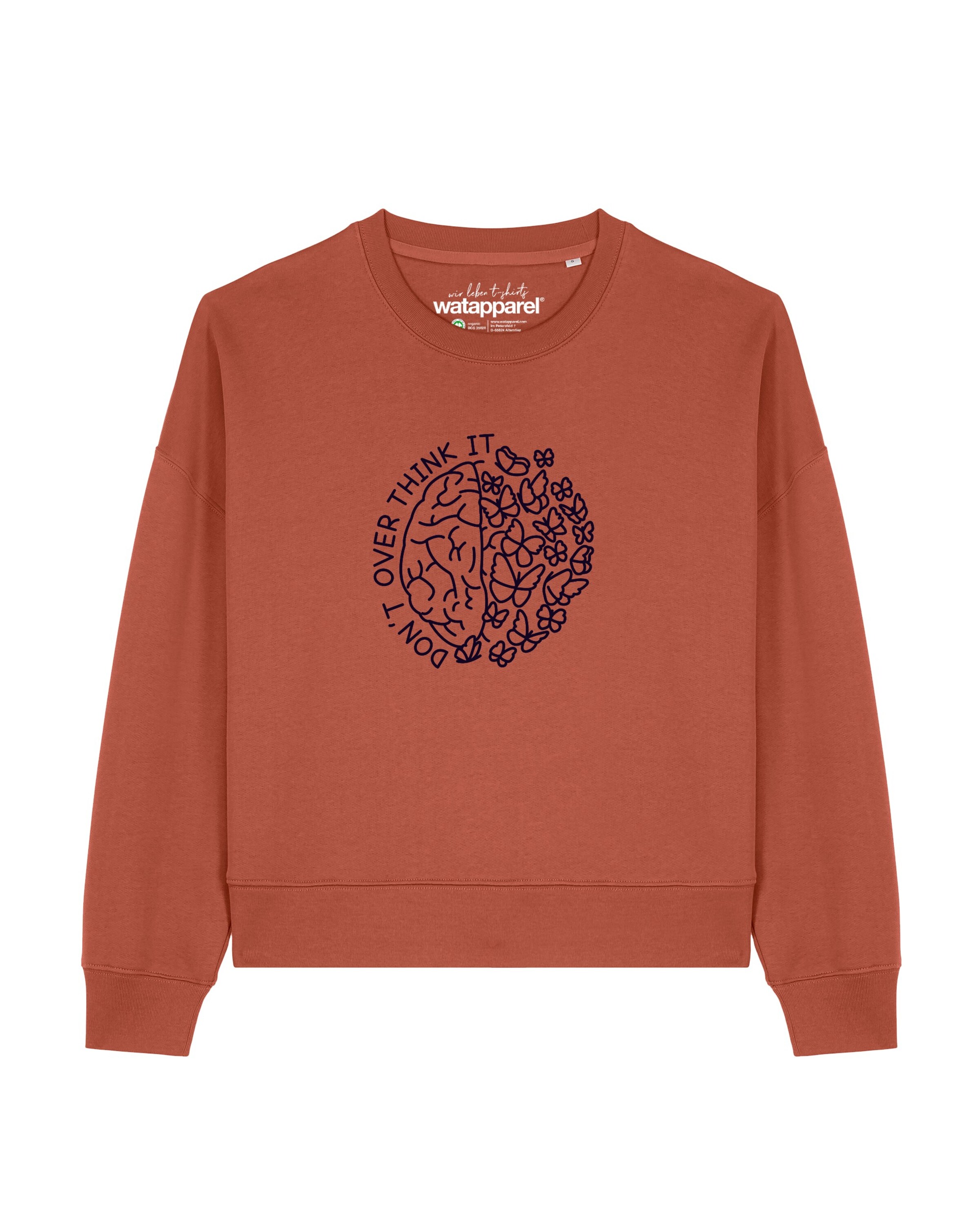 Watapparel Sweatshirt 'Don't overthink it' in Brown: front