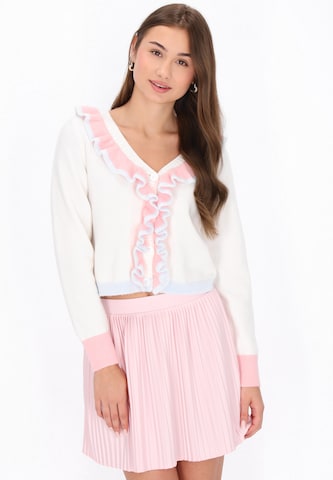 MYMO Knit Cardigan 'Back To School' in White: front