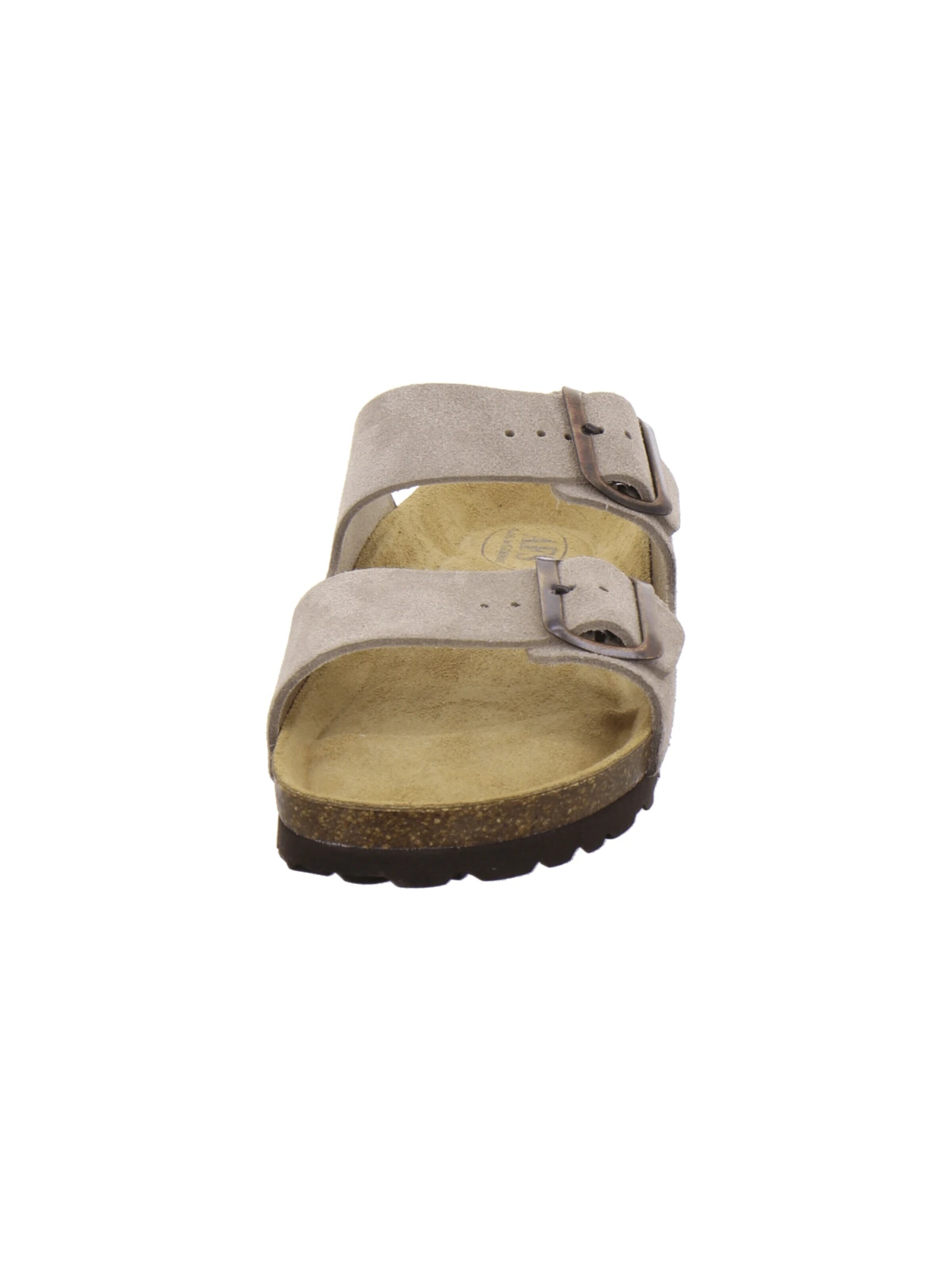 AFS-Schuhe - Zapatos abiertos 'Pantoletten Damen Zweischnaller quarz Veloursleder' en beige