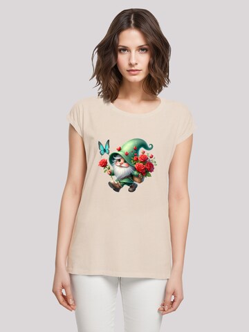 T-shirt 'Gnom Frühling Blumen Schmetterling' F4NT4STIC en beige : devant