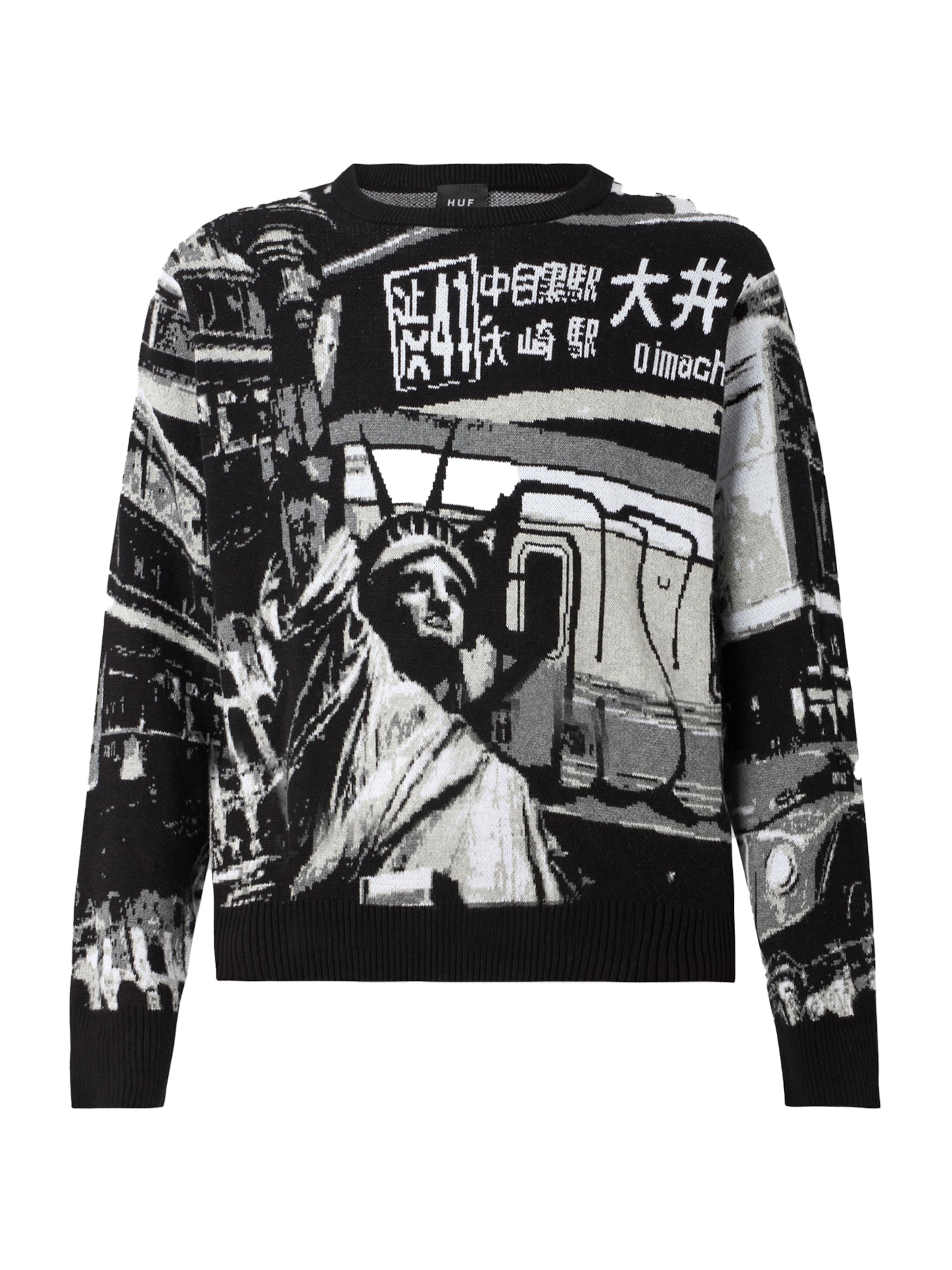 HUF Свитер 'Worldwide Commuter' в Черный: спереди