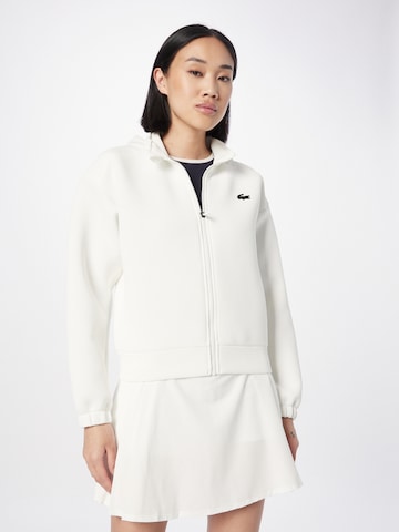 Lacoste Sport Zip-Up Hoodie in White: front