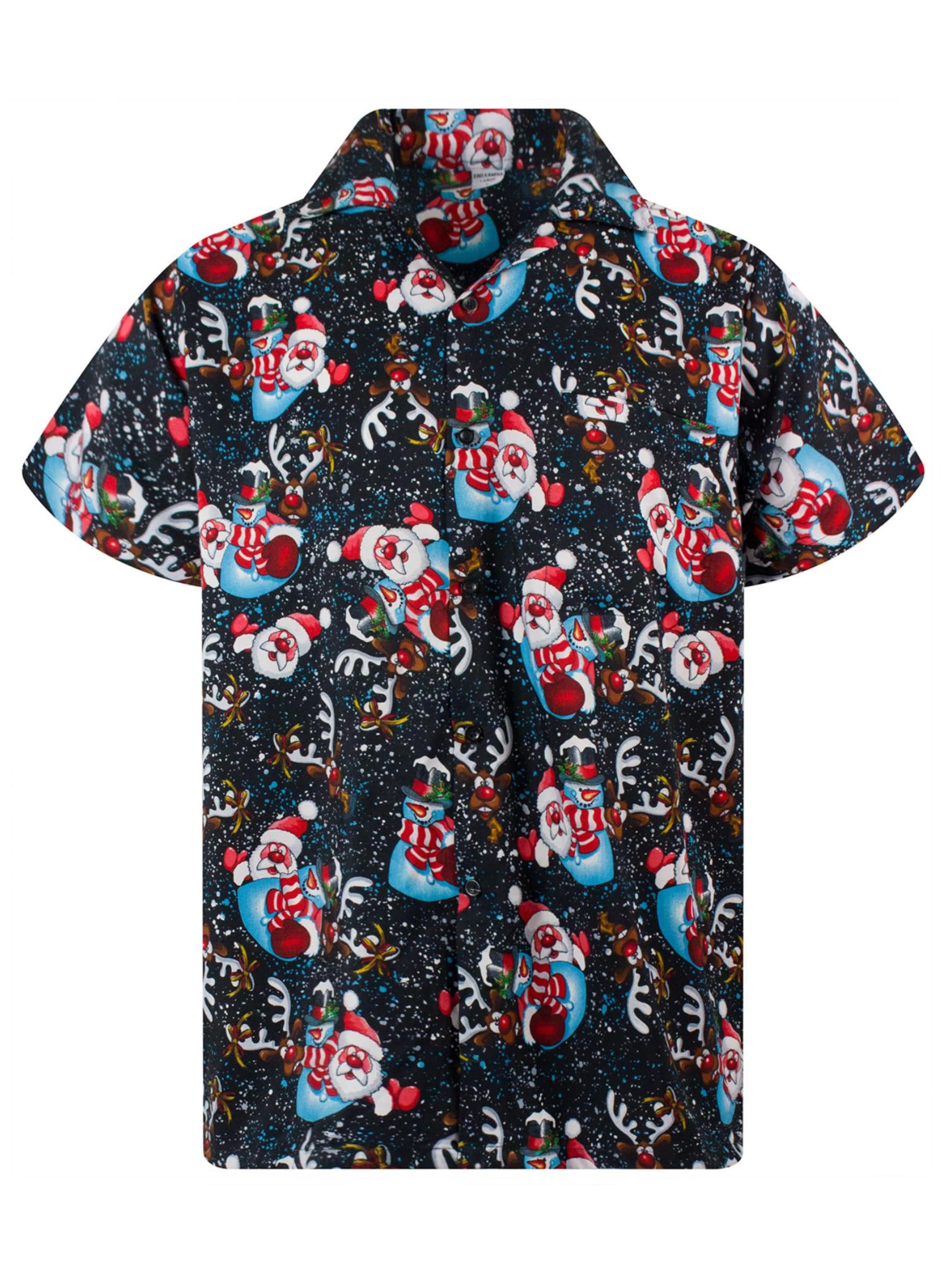 King Kameha Regular fit Overhemd 'Christmas Snowflakes' in Zwart: voorkant