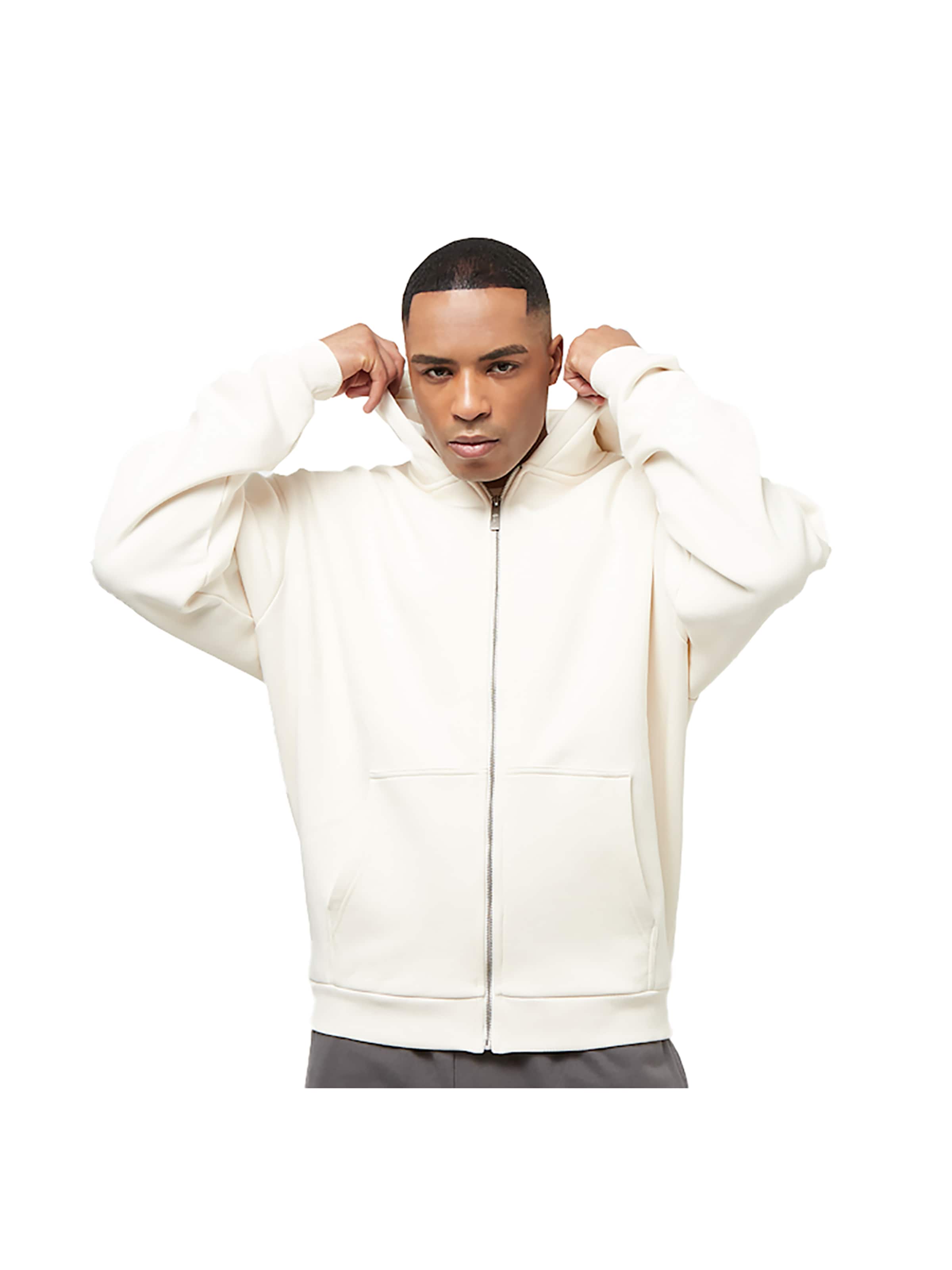 Karl Kani Zip-Up Hoodie 'Chest Signature Essential' in White: front