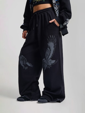 Ed Hardy Wide leg Παντελόνι 'Flying Eagle' σε μαύρο: μπροστά