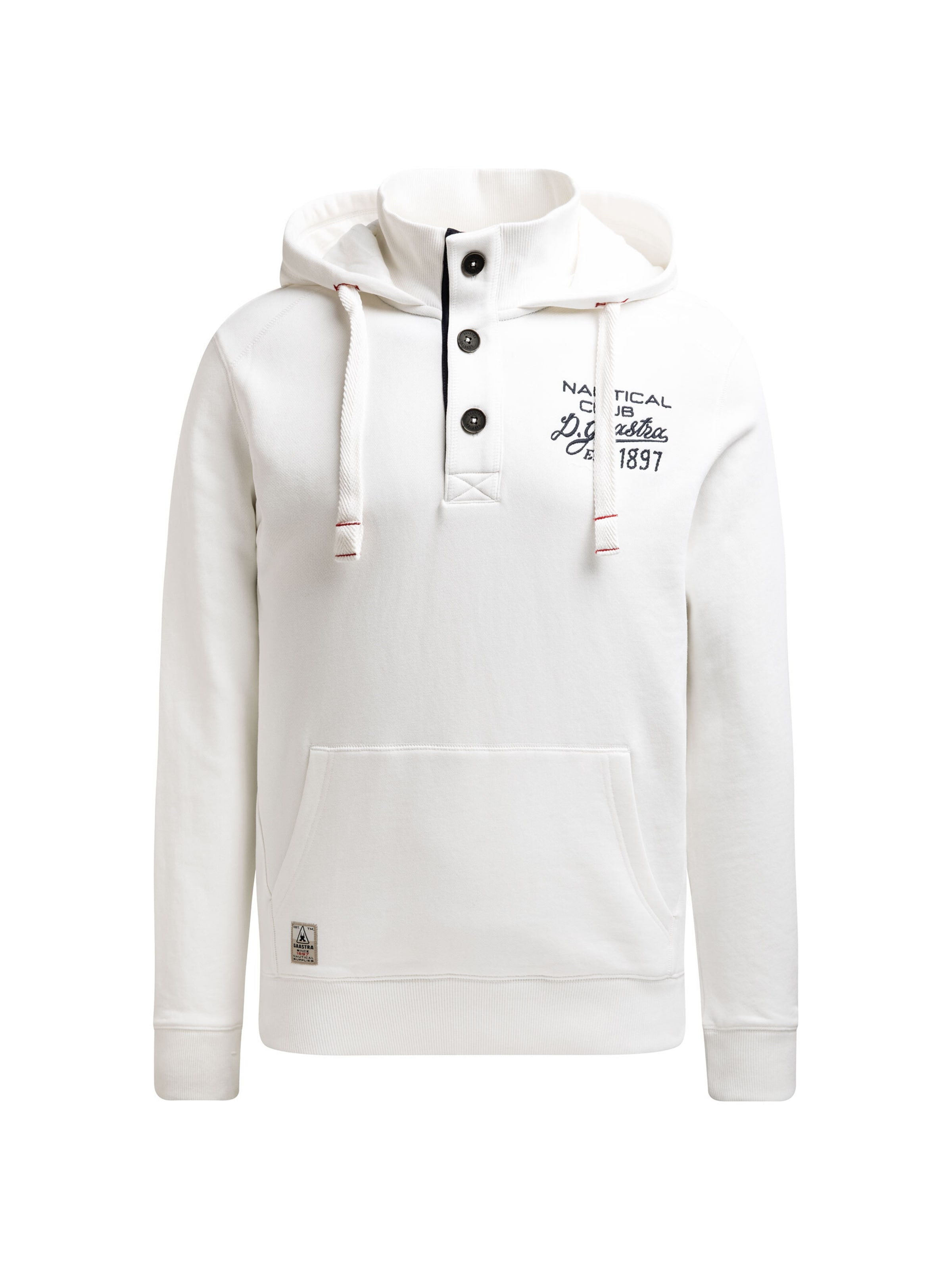 Gaastra Hoodie mit Stehkragen, Knopfleiste und Rücken-Artwork in Weiß: Vorderseite